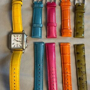 Michele Deco Chronograph Silver Watch w/Interchangeable Leather Straps